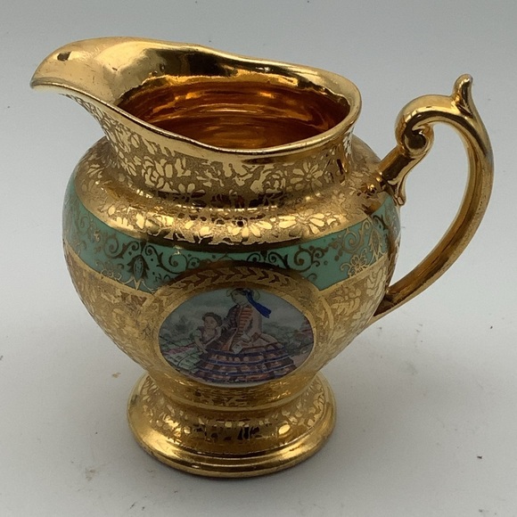 Vintage Le Mieux 24k Gold Hand Decorated Footed Cream Pitcher - Picture 1 of 14